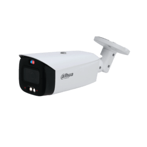Cámara Bullet Dahua IP, TIOC 5m, lente fijo 2.8mm, IR30m, IP67, (full color disuasión activa e inteligencia artificial), WizSense, DH-IPC-HFW3549T1-AS-PV
