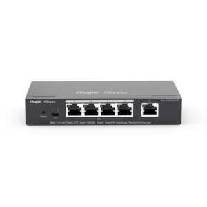 Switch gestionado en la nube de 5 puertos Gigabit, con 4 puertos PoE+, ideal para redes CCTV, reconocimiento de cámaras IP. Ofrece prevención automática de bucles para garantizar la continuidad del servicio y gestió a través de Ruijie Cloud (REYEE)