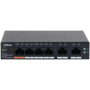 Switch Cloud DAHUA, PoE de 4 puertos +2 UPLINK, 10/100Mbps, 60W, Watchdog.
