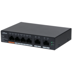 Switch Cloud DAHUA, PoE Gigabit de 4 puertos +2 UPLINK, 10/100/1000Mbps , 60W, Watchdog.