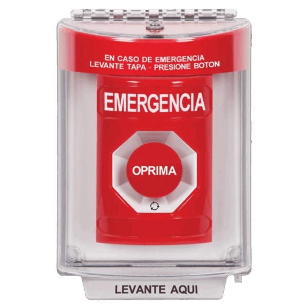 Botón rojo sostenido con cubierta STI / texto emergencia