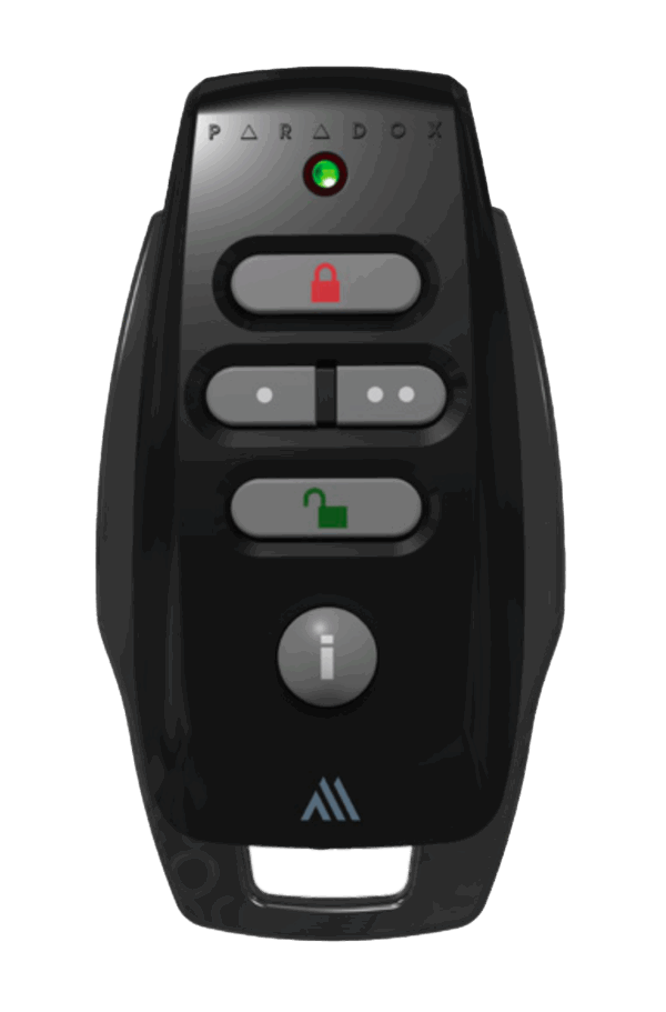 Control remoto Paradox de 5 botones retroiluminados, indicaciones visuales y audibles, resistente al agua y visualización del estado del sistema. (M25) (Paradox)