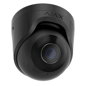 TurretCam 5 Mp/2.8 mm. Cámara IP AJAX, negra, cableada con una resolución de hasta 2.880 × 1.620 px y un ángulo de visión de 100°–110°. 64924.197.BL1