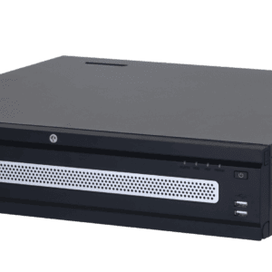 Video grabador, 128 canales IP, 2U, soporta 8 HDD SATA hasta 20 TB c/u, AI integrada (AcuPick, WizMind, reconocimiento facial, SMD Plus, protección perimetral), decodificación hasta 32MP, Smart H.265+, RAID 0/1/5/6/10, HDMI/VGA, ONVIF, uso empresarial.