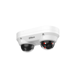 Cámara IP domo Dahua WizSense, doble lente 2×4 MP, lente fijo 2.8 mm, Smart Dual Light (IR 30 m y luz cálida 20 m), con protección perimetral y SMD Plus para detección de humanos/vehículos, micrófono integrado, MicroSD 256 GB, audio y alarma I/O, PoE/12