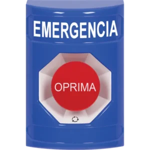 Botón de emergencia, STI, sin cubierta, color azul, sin sonido, llave para reinicio de encendido, SS2402EM-ES