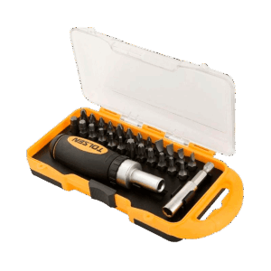 Set destornilladores, Tolsen, 26pcs, punta matraca, Torx, plano, estrella o phillips, 20034
