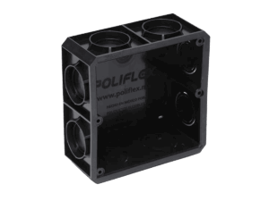 Caja cuadrada, Poliflex, color negro, con conectores y tapa, 1/2" y 3/4", 4953