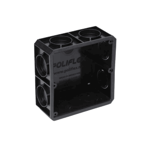 Caja cuadrada, Poliflex, color negro, con conectores y tapa, 1/2" y 3/4", 4953