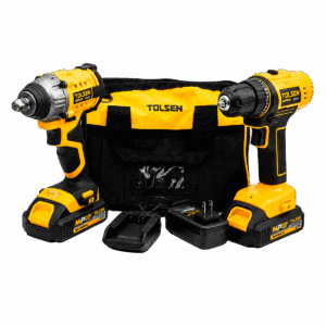 Kit de taladros Impacto y atornillador, Tolsen, inalámbricos, litio, 20V, 10mm (3/8”) +1/2", (incluye 2 baterías 2ah), 87415