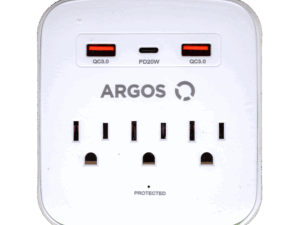 Derivador triple aterrizado, Argos, con 2 cargadores USB tipo A y 1 USB tipo C, 9700100