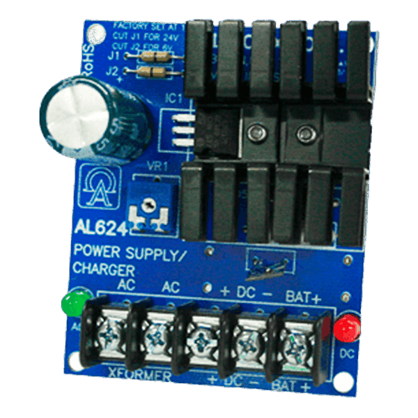 Fuente de alimentación/cargador lineal Altronix salida única 6/12/24VDC-1,2A, 16 a 24VAC, placa AL624