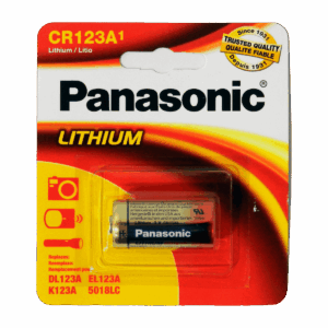 Batería de litio, Panasonic, tamaño 123P, 3V, 17mm diámetro × 34.5mm largo, CR123AP