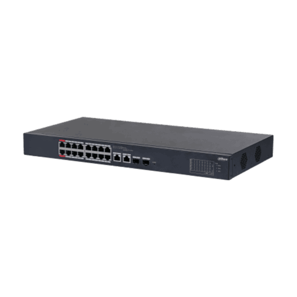 Switch Cloud, Dahua, PoE de 16 puertos, 2 uplink, 10/100 Mbps, 135W, 3A, Hi-PoE, Watchdog, 2 SFP x1000Mbps