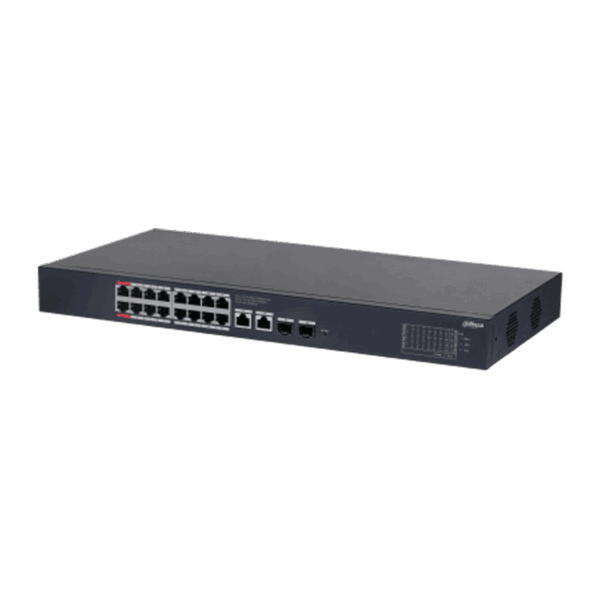 Switch Cloud, Dahua, PoE Gigabit 16 puertos, 2 uplink, 10/100/1000 Mbps, 240W, 4A, Hi-PoE, Watchdog, 2 SFP x1000Mbps, DH-CS4220-16GT-240