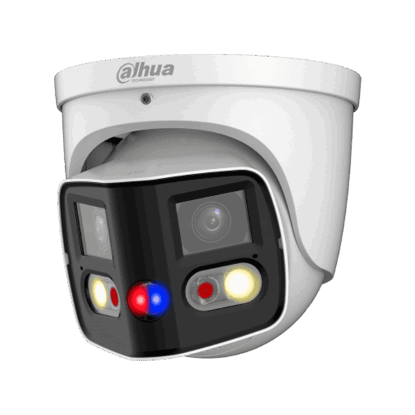 Cámara Domo Dahua IP, doble lente, 2x4MP, 180, TIOC, Lente 2.8mm, Led 25m, WDR, SMD 4.0, IP67, WizSense, DH-IPC-PDW3849-A180-AS-PV