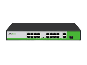 Switch PoE, Zkteco, 16 puertos+2puertos uplink, 250mts de distancia de transmisión PoE de energía y datos, PE162200C
