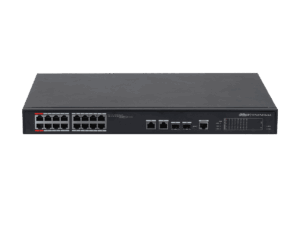 Switch PoE, Dahua, 16 puertos, 100Mbps, 2 puertos UPLINK Gbps, PoE 2.0, Watchdog, 250mm, 90W IEEE802.3bt, DH-PFS4218-16ET-240