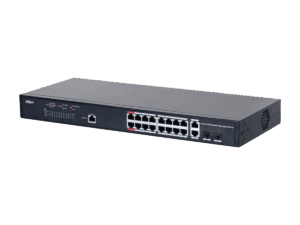 Switch PoE, Dahua, 16 puertos, 2 puertos uplink, 1 Gbps, PoE 2.0, Watchdog, 250m, DH-PFS4218-16GT-130