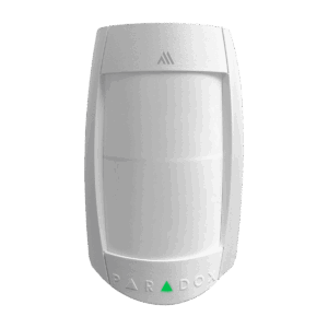 Detector de movimiento, Paradox, (M25), inalámbrico, con sensores PIR dual-ópticos, avanzada inmunidad a mascotas, control de nivel de energía de detección, múltiples modos de procesamiento, sensor de temperatura, PMD75M