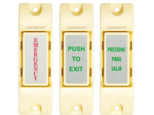 Botón de emergencia, Enforcer, color blanco, N.O., N.C., con 3 etiquetas, 1.0A@12VDC, SS-075C-PEQ