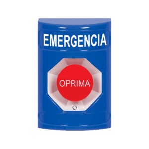 Botón de emergencia, STI, sin cubierta, color azul, sin sonido, llave para reinicio de encendido, SS2402EM-ES