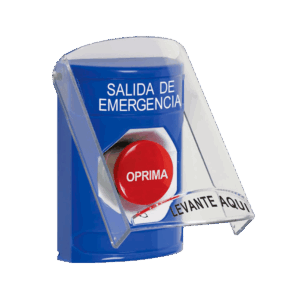 Botón de emergencia, STI, con cubierta, color azul, salida de emergencia, SS2421EX-ES