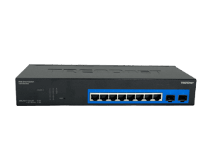 Switch, TRENDnet, 8 puertos Gb, 2 ranuras Gb SFP, capacidad 20Gbps, enrutamiento estático IPv4/IPv6, TEG082WSA