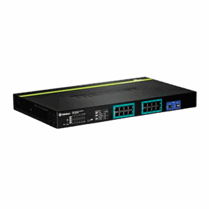 Swith, TRENDnet, 16 puertos PoE+Gb, 2 ranuras SFP, 30 watts, potencia de 185 vatios, capacidad de 32 Gbps, TPE1620WSA