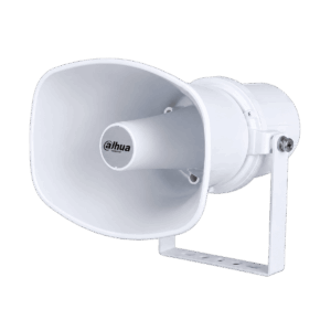 Altavoz IP Dahua, 15 W con micrófono integrado, audio bidireccional, broadcast e intercomunicación, PoE+, IP67, almacenamiento interno 512 MB + ranura TF, protocolo ONVIF/SIP, montaje exterior/pared/poste, ideal para anuncios y alarmas en exteriores. (Da
