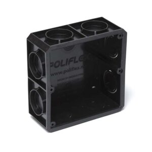 Caja cuadrada, Poliflex, color negro, con conectores y tapa, 1/2" y 3/4", 4953